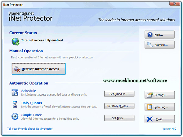 ایجاد محدودیت در هنگام کار با اینترنت توسط Blumentals iNet Protector 4.7.0.49 ایجاد محدودیت در هنگام کار با اینترنت توسط Blumentals iNet Protector 4.7.0.49