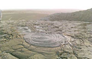  Winter in martial mountains and pink lake